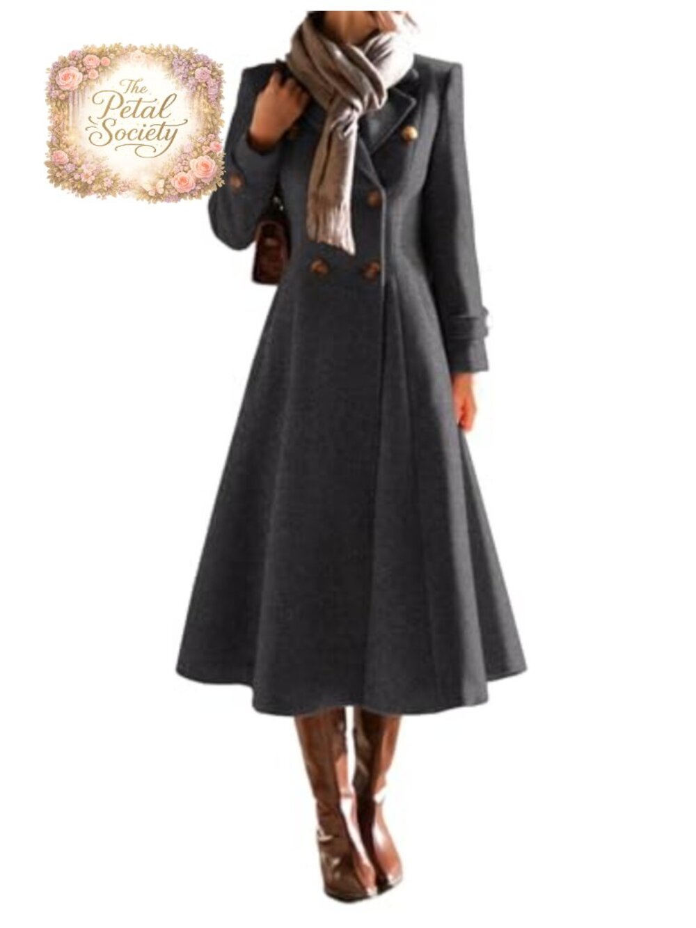Womens Long Wool Blend Pea Coat Double Breasted Trench Coat Winter